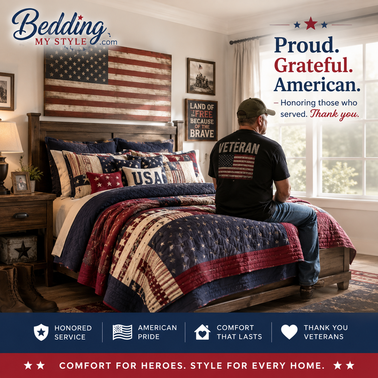 A Bedroom That Honors Courage, Comfort, and American Pride