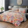 3-Piece King Comforter Set – Boho Gray with Rainbow Floral Pattern