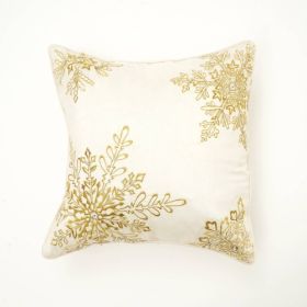 Snowflake Embroidered & Beaded Holiday Decorative Pillow