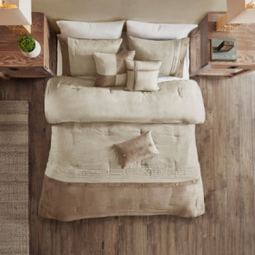 7 Piece Faux Suede Comforter Set -- Grey, Tan, Brown