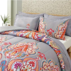 3-Piece King Comforter Set – Boho Gray with Rainbow Floral Pattern