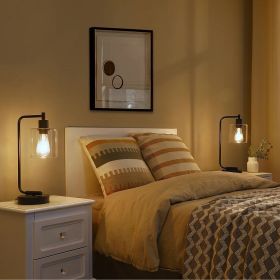 Set of 2 - Farmhouse Dimmable Bedside Touch Table Lamp Black Desk Light with USB Charging Ports