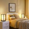 Set of 2 - Modern Japanese Style USB Table Touch Lamp with Beige Linen Shade