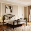 Queen Farmhouse Spindle Black Metal Platform Bed Frame with Headboard Footboard