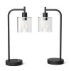 Set of 2 - Modern Stylish Dimmable Black Metal Arch USB Table Lamp with LED Bulbs