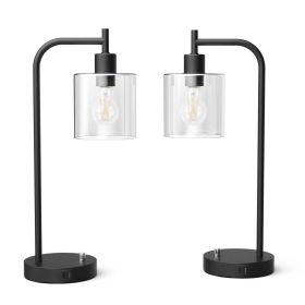 Set of 2 - Modern Stylish Dimmable Black Metal Arch USB Table Lamp with LED Bulbs