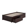 Twin XL Platform Bed Frame with 2 Storage Drawers in Espresso