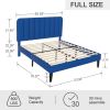 Full size Blue Upholstered Platform Bed Frame with Headboard