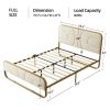 Full size Beige Upholstered Headboard Footboard Platform Bed with Gold Metal Frame