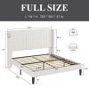Full size White Velvet Upholstered Platform Bed Frame with Wingback Headboard