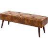 Brown Leather End-of-Bed Bench with Wood Legs