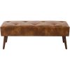 Brown Leather End-of-Bed Bench with Wood Legs