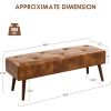 Brown Leather End-of-Bed Bench with Wood Legs