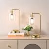 Set of 2 - Gold Farmhouse Bedside Table Touch Lamp Desk Light with USB Charging Ports