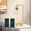 Set of 2 - Gold Farmhouse Bedside Table Touch Lamp Desk Light with USB Charging Ports