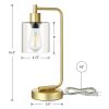 Set of 2 - Gold Farmhouse Bedside Table Touch Lamp Desk Light with USB Charging Ports