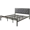 King Metal Platform Bed with Gray Tufted Headboard