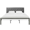 King Metal Platform Bed with Gray Tufted Headboard