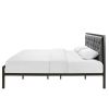 King Metal Platform Bed with Gray Tufted Headboard