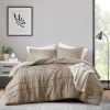 King size Microfiber Pleated Soft Lightweight Comforter Set Tan Khaki Taupe