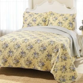 King Yellow Blue Floral Lightweight Quilt Set