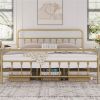 King size Vintage Antique Gold Metal Platform Bed Frame with Headboard Footboard