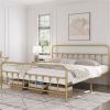 King size Vintage Antique Gold Metal Platform Bed Frame with Headboard Footboard