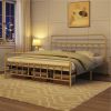 King size Vintage Antique Gold Metal Platform Bed Frame with Headboard Footboard