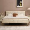 King Beige Upholstered Headboard Footboard Platform Bed with Gold Metal Frame