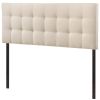 Queen Ivory Button-Tufted Upholstered Headboard