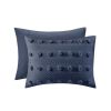 Twin/Twin XL 2 Piece Navy Pompom Microfiber Hypoallergenic Comforter Set