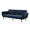 Navy Linen Futon Sofa Bed with Modern Mid-Century Style Wooden Legs