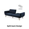 Navy Linen Futon Sofa Bed with Modern Mid-Century Style Wooden Legs