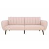 Pink Linen Futon Sofa Bed with Modern Mid-Century Style Wooden Legs