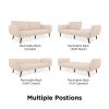 Pink Linen Futon Sofa Bed with Modern Mid-Century Style Wooden Legs