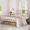 Queen Vintage Antique Gold Metal Platform Bed Frame with Headboard Footboard
