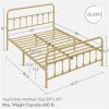 Queen Vintage Antique Gold Metal Platform Bed Frame with Headboard Footboard