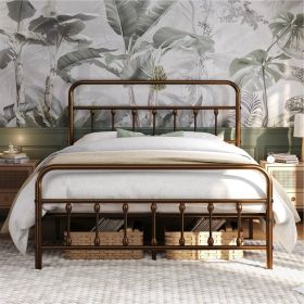 Queen size Vintage Bronze Metal Platform Bed Frame with Headboard and Footboard