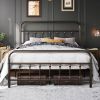 Queen size Vintage Bronze Metal Platform Bed Frame with Headboard and Footboard