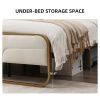 Queen Beige Upholstered Headboard Footboard Platform Bed with Gold Metal Frame
