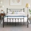 Queen size Vintage Style Black Metal Platform Bed Frame with Headboard Footboard