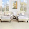 Twin Size - Set of 2  - Dorm Style Beige Tufted Upholstered Platform Beds