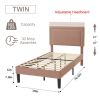 Set of 2 - Twin size Brown Tan Tufted Upholstered Platform Bed with Headboard