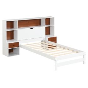 Twin Platform Bed with Bookcase Headboard and 2 Nightstands
