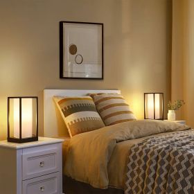 Set of 2 - Japanese Style USB Dimmable Table Touch Lamp with White Linen Shade and LED Bulbs