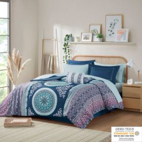 Intelligent Design Loretta Queen Boho Comforter Set with Bed Sheets – Navy