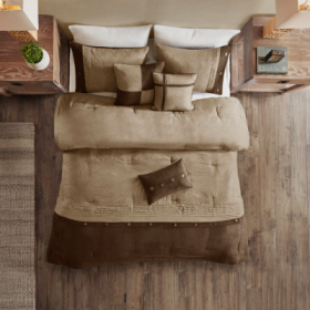 7 Piece Faux Suede Comforter Set ------ Grey,Tan,Brown