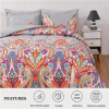 3-Piece King Comforter Set – Boho Gray with Rainbow Floral Pattern