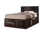 1pc Contemporary Queen Captain's Platform Bed Bookcase Shelves Headboard Side Storage Solid Wood Wooden Bedroom Furniture Cherry Finish