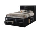 1pc Contemporary Queen Captain's Platform Bed Bookcase Shelves Headboard Side Storage Solid Wood Wooden Bedroom Furniture Black Finish